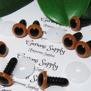 10mm Caramel Brown Iris Black Pupil Round Safety Eyes and Washers: 4 Pairs - Doll / Amigurumi / Animal / Creation / Crochet / Paintfree