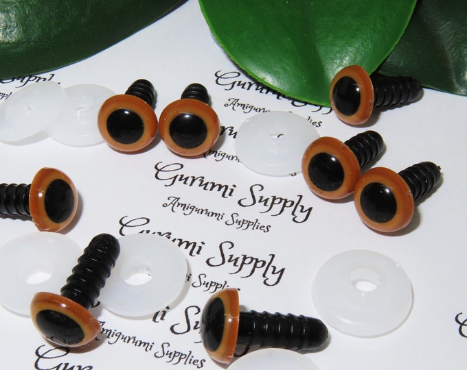 10mm Caramel Brown Iris Black Pupil Round Safety Eyes and Washers: 4 Pairs - Doll / Amigurumi / Animal / Creation / Crochet / Paintfree