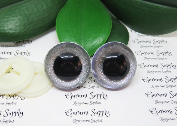 30mm Clear Round Safety Eyes With a Silver Glitter Non-woven Slip