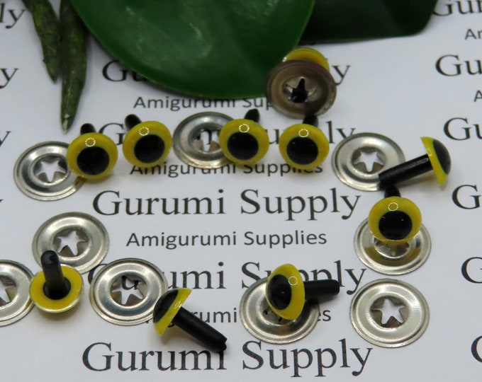 7.5mm Yellow Iris Black Pupil Round Safety Eyes and Washers: 5 Pairs - Doll Eyes / Amigurumi Eyes / Animal Eyes / Toy Eyes