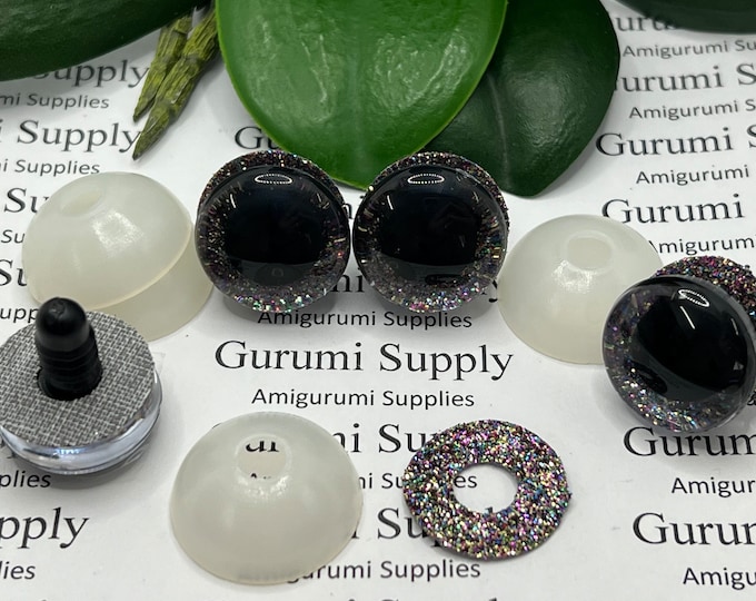 20mm Clear Trapezoid Plastic Safety Eyes with a Light Sparkle Glitter Non-Woven Slip Iris and Washers: 1 Pair - Doll / Amigurumi / Animal