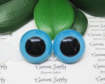 30mm Blue Iris Black Pupil Round Safety Eyes and Washers: 1 Pair - Dolls / Amigurumi / Animals / Stuffed Creations / Crochet / Paintfree