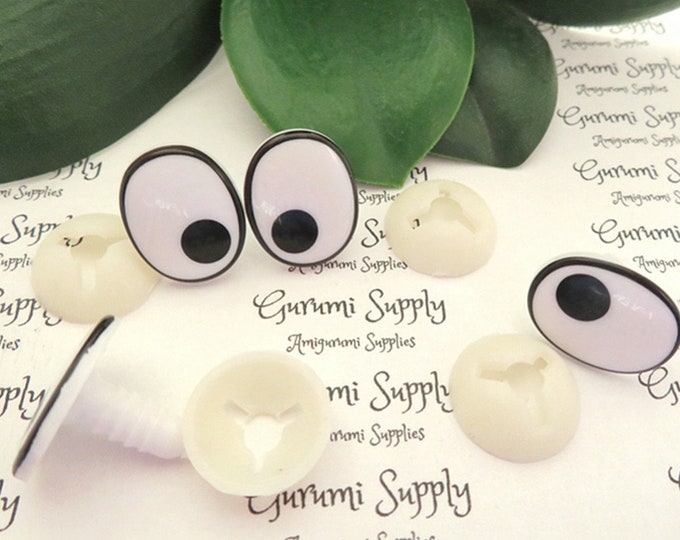 16mm x 20mm Toy Safety Eyes Dollmaking Oval Black and White Eyes with Washers: 5 Pairs - Character / Comic / Amigurumi / Animal / Toy Craft