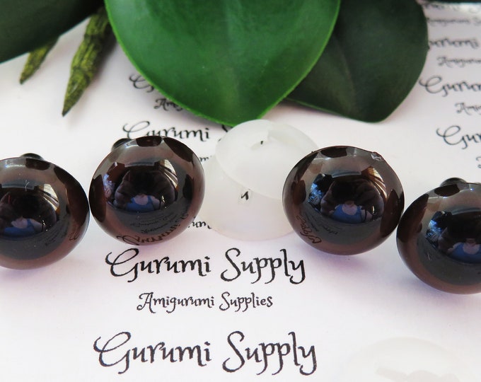 16mm Hand Painted Brown Iris Black Pupil Round Safety Eyes and Washers: 2 Pairs - Dolls/ Amigurumi / Animals/ Stuffed Creations/ Crochet