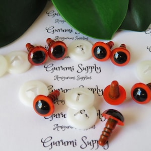 10mm Orange Iris Black Pupil Round Safety Eyes and Washers: 4 Pairs - Dolls/Amigurumi/Animals/ Stuffed Creations/Crochet