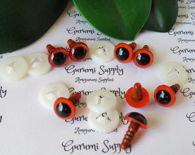 10mm Orange Iris Black Pupil Round Safety Eyes and Washers: 4 Pairs - Dolls/Amigurumi/Animals/ Stuffed Creations/Crochet