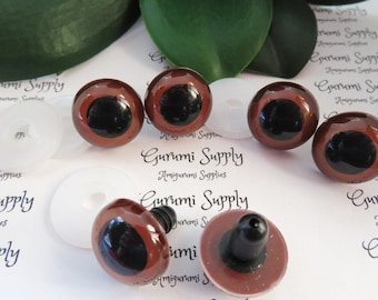 18mm Red Brown Iris Black Pupils Round Safety Eyes and Washers: 2 Pairs – Paint Free - Amigurumi / Animal / Doll / Toy / Crochet / Knit