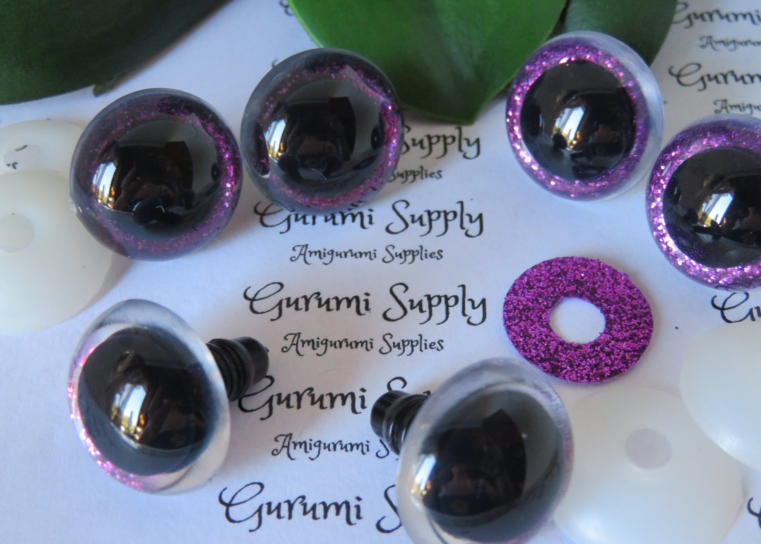 20mm Pink Rainbow Glitter safety eyes - 5 PAIR