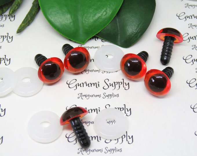 12mm Amber Iris Black Pupil  Round Safety Eyes and Washers: 3 Pairs - Dolls / Amigurumi / Animals / Stuffed Creations / Toys / Crafts / Eyes