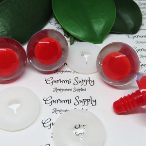 24mm Clear Iris with a Red Pupil Round Safety Eyes and Washers: 1 Pair - Dolls / Amigurumi / Animals / Stuffed Creations / Crochet / Monster