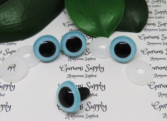 12mm Blue Iris Black Pupil Round Safety Eyes and Washers: 3 Pairs - Dolls/ Amigurumi/Animals/ Stuffed Creations/Crochet/Paintfree