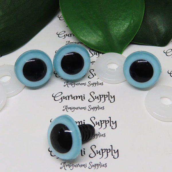 16.5mm Light Blue Iris Black Pupils Round Safety Eyes and Washers: 2 Pairs – Paint Free - Doll / Amigurumi / Animal / Amigurumi / Toy / Knit