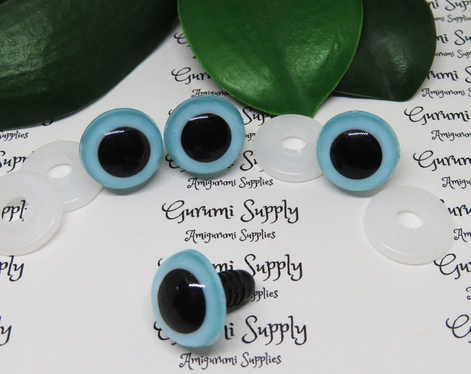 16.5mm Light Blue Iris Black Pupils Round Safety Eyes and Washers: 2 Pairs – Paint Free - Doll / Amigurumi / Animal / Amigurumi / Toy / Knit