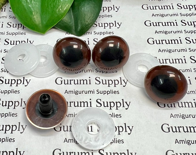 20mm Dark Brown Iris Black Pupil Round Safety Eyes and Washers: 1 Pair – Paint Free - Doll /Amigurumi / Animal / Plushies / Creations