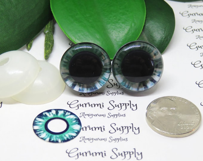 20mm Teal-Green Iris 3D Style Trapezoid Safety Eyes and Washers: 1 Pair - Amigurumi / Animal / Stuffed Creation / Crochet / Craft Supplies