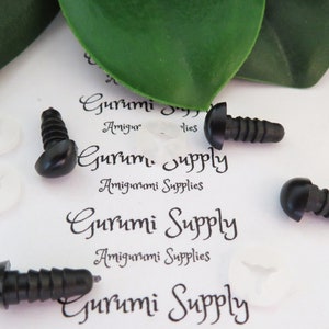 6x8.5mm Solid Matte Black Safety Noses with Washers 4 ct/ Amigurumi / Animal / Doll / Craft / Stuffed Creations / Crochet / Knit / Bear image 1