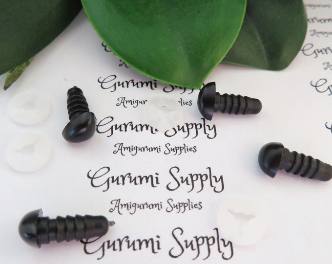 6x8.5mm Solid Matte Black Safety Noses with Washers - 4 ct/ Amigurumi / Animal / Doll / Craft / Stuffed Creations / Crochet / Knit / Bear