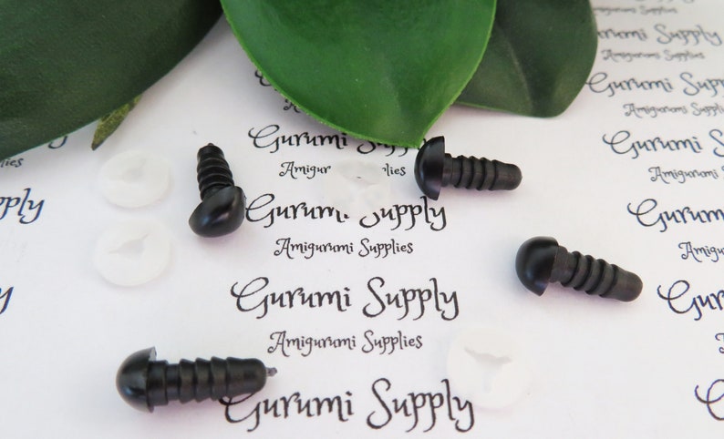 6x8.5mm Solid Matte Black Safety Noses with Washers 4 ct/ Amigurumi / Animal / Doll / Craft / Stuffed Creations / Crochet / Knit / Bear image 1