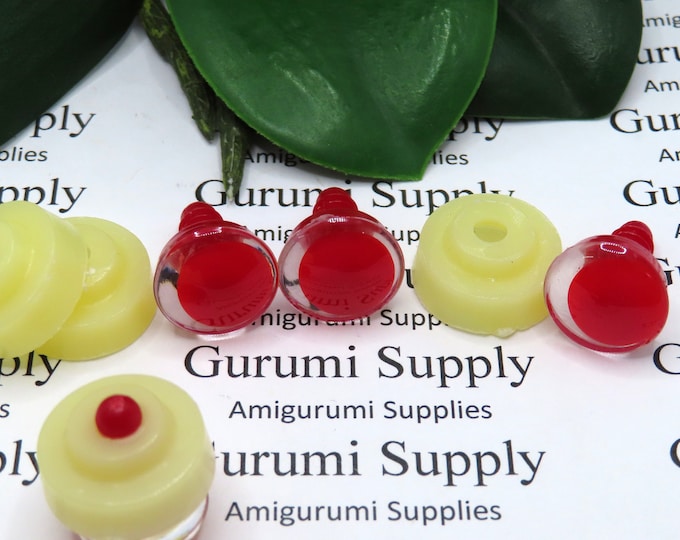 14mm Clear Iris with a Red OC Pupil Trap Safety Eyes and Washers: 1 Pair - Doll / Amigurumi / Animal / Creations / Crochet / Monster