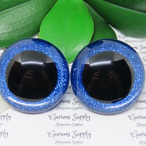 50mm Clear Round Safety Eyes with Dark Blue Glitter Non-Woven Slip Iris, Black Pupil and Washers: 1 Pair - Doll / Amigurumi / Animal / Toy