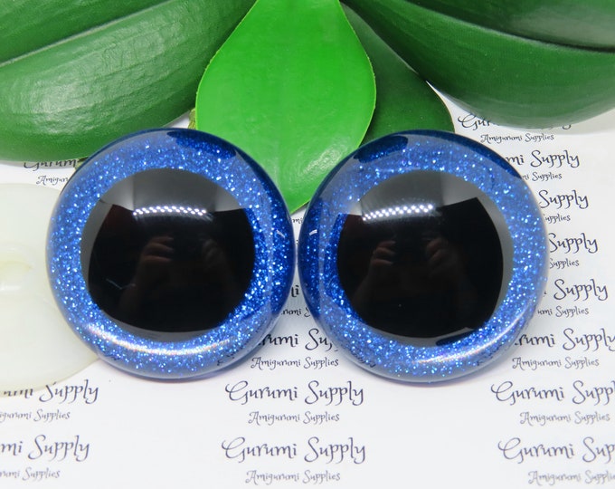 20mm Clear Round Safety Eyes With a Red Sparkle Glitter Non-woven Slip  Iris, Black Pupil and Washers: 1 Pair Amigurumi / Animal / Dolls 