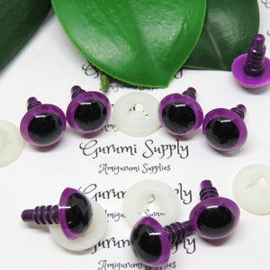 12mm Violet Purple Iris Black Pupil Round Safety Eyes and Washers: 3 Pairs Doll / Amigurumi / Animal / Stuffed Creation / Craft Supplies image 4