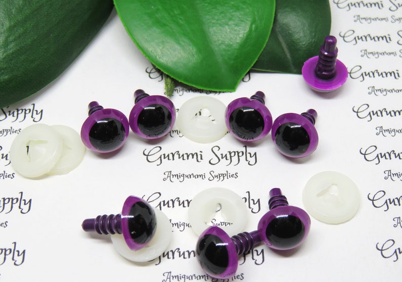 12mm Violet Purple Iris Black Pupil Round Safety Eyes and Washers: 3 Pairs Doll / Amigurumi / Animal / Stuffed Creation / Craft Supplies image 4