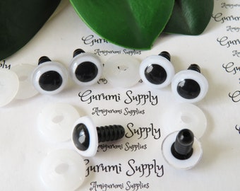 12mm White Iris Black Pupil Round Safety Eyes and Washers: 3 Pairs - Dolls / Amigurumi / Animals / Stuffed Creations / Crochet / Paintfree