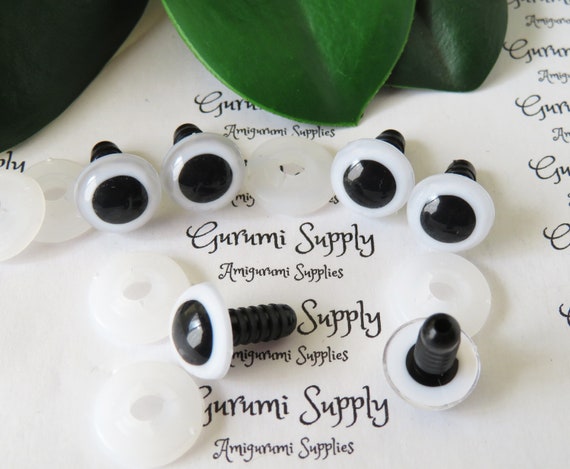12mm White Iris Black Pupil Round Safety Eyes and Washers: 3 Pairs