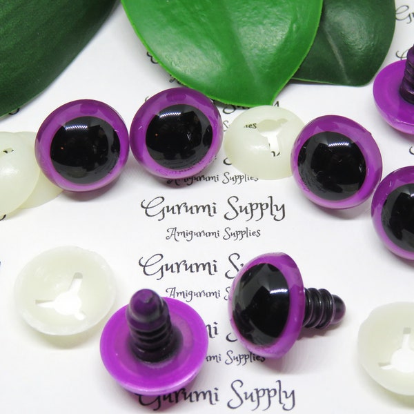 18mm Violet Purple Iris Black Pupils Round Safety Eyes and Washers: 2 Pairs – Amigurumi / Animal / Stuffed Creation / Crochet / Supplies