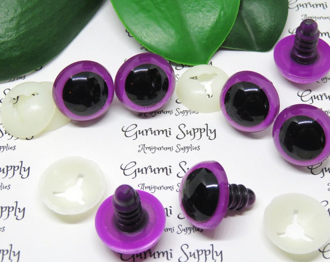 18mm Violet Purple Iris Black Pupils Round Safety Eyes and Washers: 2 Pairs – Amigurumi / Animal / Stuffed Creation / Crochet / Supplies