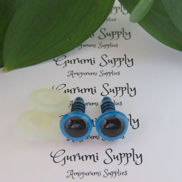 10mm Blue Iris with Black Pupil Round Safety Eyes and Washers: 4 Pairs - Dolls / Amigurumi / Animals / Craft / Toy / Knit / Supplies