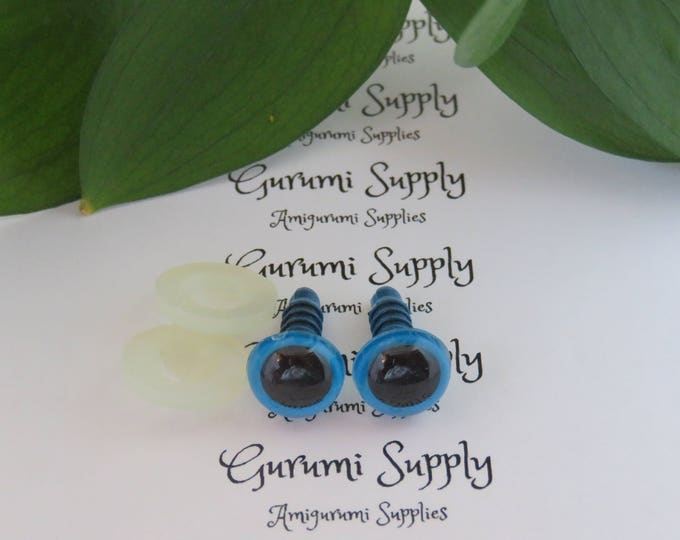 10mm Blue Iris with Black Pupil Round Safety Eyes and Washers: 4 Pairs - Dolls / Amigurumi / Animals / Craft / Toy / Knit / Supplies