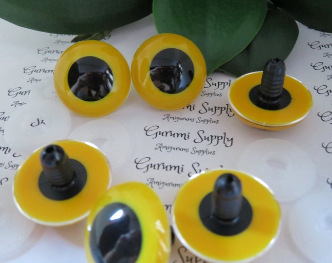 24mm Yellow Iris Black Pupil Round Safety Eyes and Washers: 1 Pair - Dolls/Amigurumi/Animals/Stuffed Creations/Paintless/Paintfree/Supplies