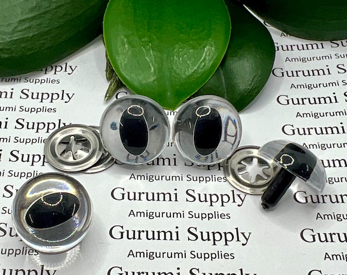 21mm Translucent Clear Iris Black Pupil Cat Style Safety Eyes and Washers: 1 Pair – Dragon / Amigurumi / Animals Creations / Craft Supplies