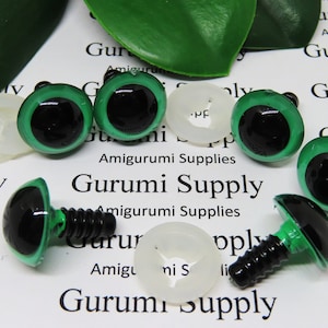 16mm Hand Painted Light Green Iris Black Pupil Round Safety Eyes and Washers: 2 Pairs - Amigurumi / Animal / Stuffed Creation / Crochet