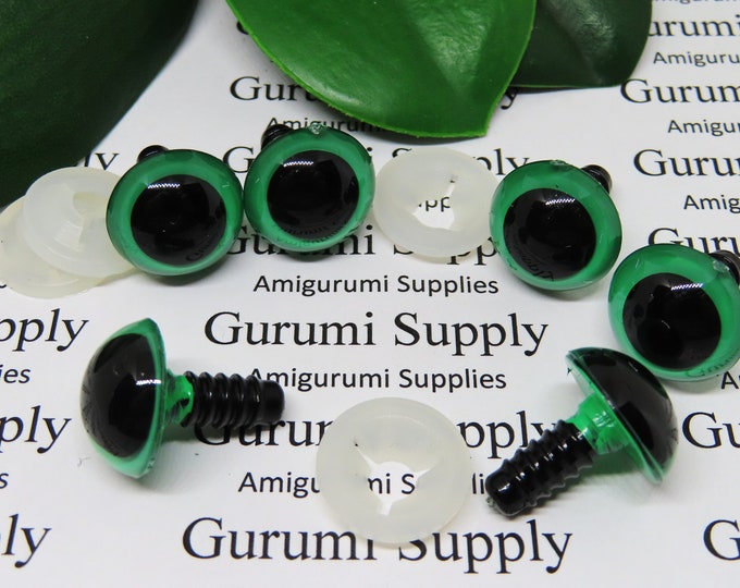 16mm Hand Painted Light Green Iris Black Pupil Round Safety Eyes and Washers: 2 Pairs - Amigurumi / Animal / Stuffed Creation / Crochet