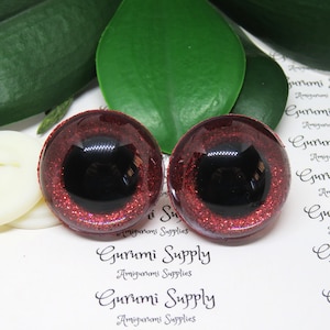 30mm Clear Safety Eyes with a Red Glitter Slip and Black Iris with Washers: 1 Pair - Amigurumi / Animals / Crochet / Knit / Toys / Dolls