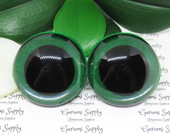 50mm Green Felt Iris Black Pupil Round Safety Eyes and Washers: 1 Pair - Dolls / Amigurumi / Animals / Toys / Stuffed Creations / Crochet
