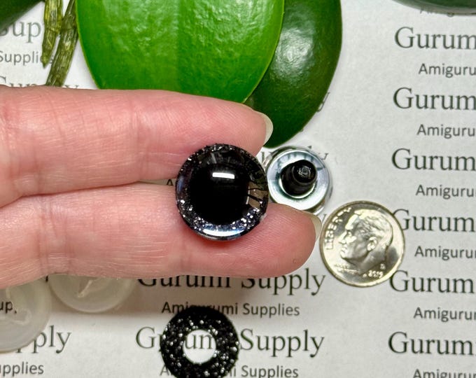 16mm Clear Trapezoid Plastic Safety Eyes with a Black Glitter Non-Woven Slip Iris and Washers: 1 Pair - Crochet Dolls Amigurumi Animal