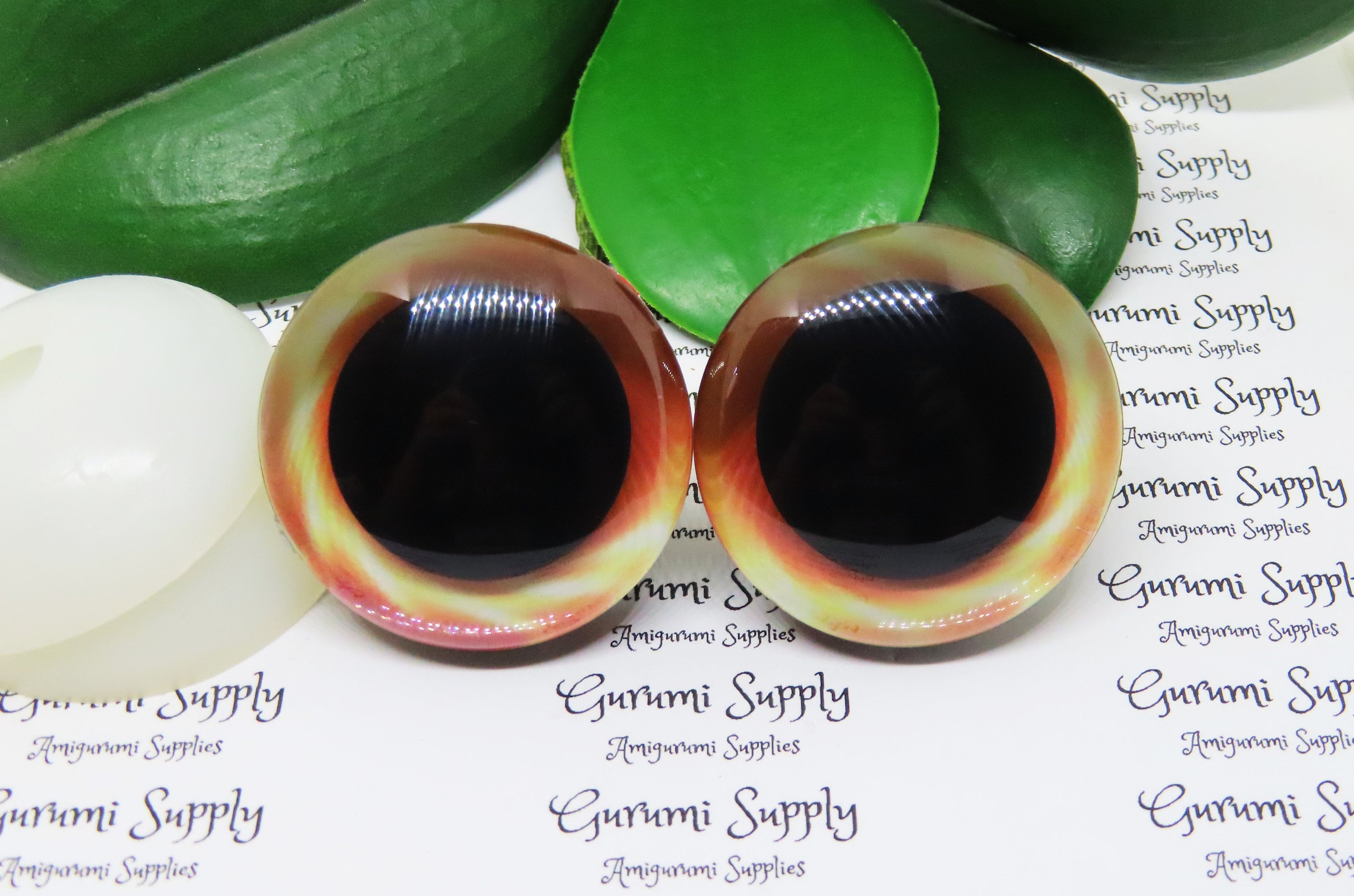 Clear Safety Eyes With Red Glitter Slip & Black Iris With Washers