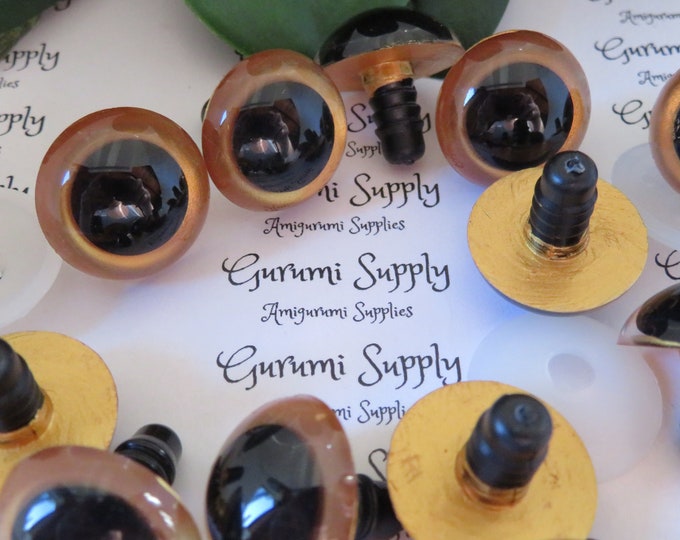 20mm Hand Painted Gold Iris Black Pupil Round Safety Eyes and Washers: 1 Pair - Dolls / Amigurumi / Animals / Stuffed Creations / Dolls
