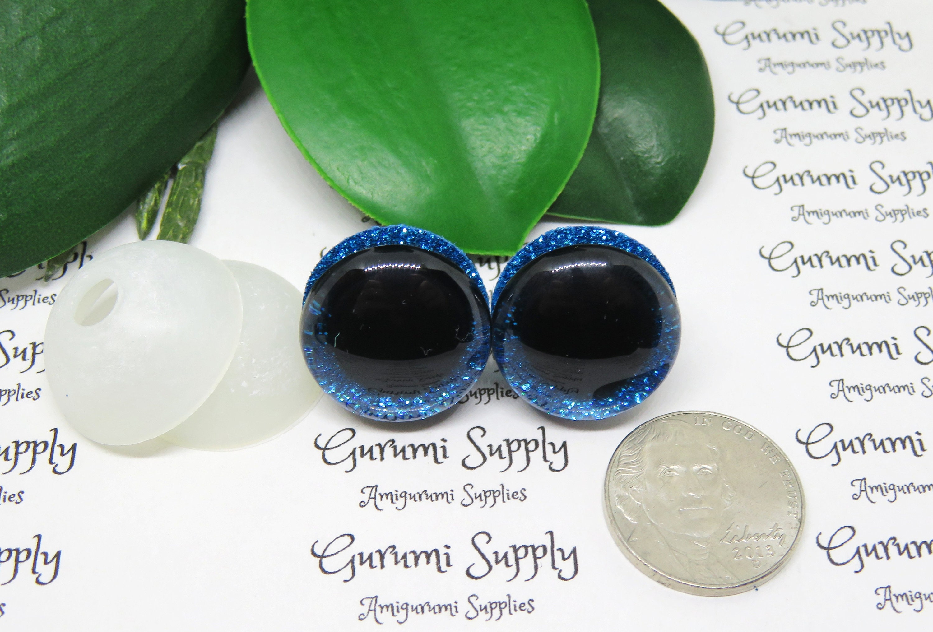 20mm Clear Trapezoid Safety Eyes with a Silver Glitter Slip and Black Iris  with Washers: 1 Pair - Dolls / Amigurumi / Animals / Crochet