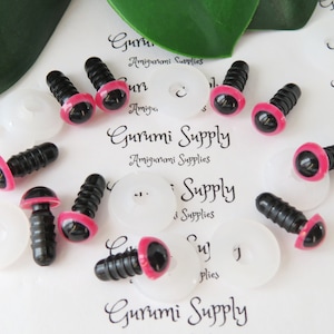 8mm Pink Iris Black Pupil Round Safety Eyes and Washers: 5 Pairs - Doll / Amigurumi / Animal / Toy / Supplies / Crochet / Knit / Paintfree