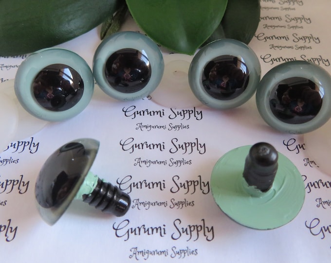 24mm Pale Olive Green Iris Black Pupil Round Safety Eyes and Washers: 1 Pair - Doll / Amigurumi / Animals / Stuffed Creations / Hand Painted