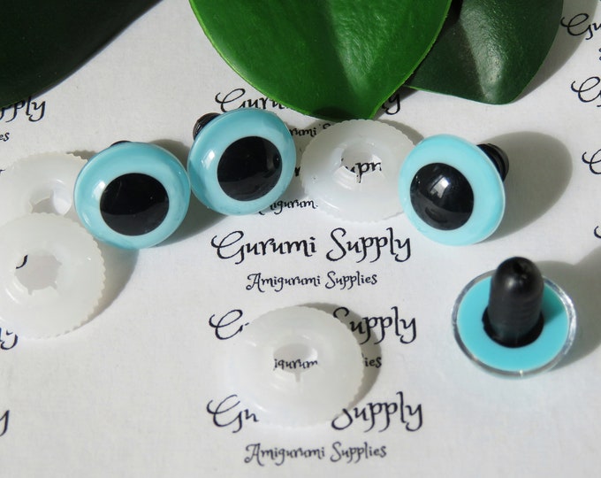 15mm Light Blue Iris Black Pupil Round Safety Eyes and Washers: 2 Pairs - Doll / Amigurumi / Animal / Puppet / Creations / Crochet / Knit