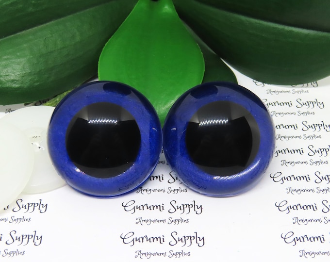 40mm Blue Felt Iris Black Pupil Round Safety Eyes and Washers: 1 Pair - Dolls / Amigurumi / Animals / Toys / Stuffed Creations / Crochet