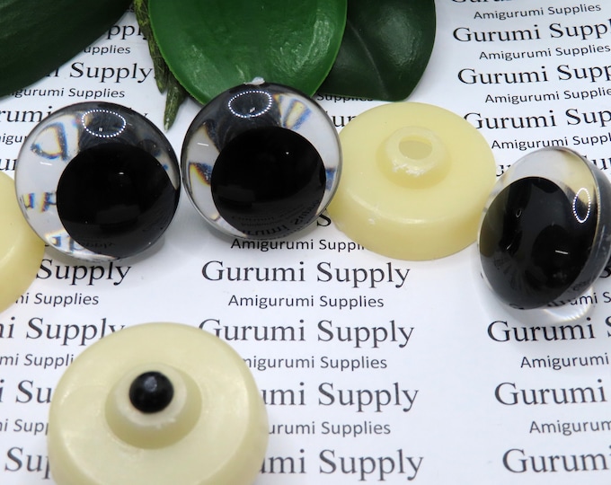 30mm Clear Iris with a Black OC Pupil Trap Safety Eyes and Washers: 1 Pair - Doll / Amigurumi / Animal / Creations / Crochet / Monster