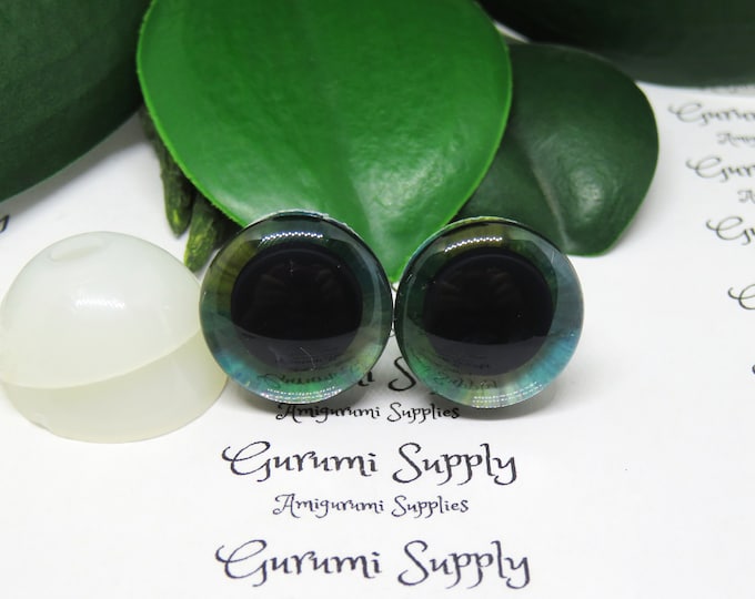 18mm Blue-Green Iris 3D Style Trapezoid Safety Eyes and Washers: 1 Pair - Amigurumi / Animals / Stuffed Creations / Crochet / Craft Supplies