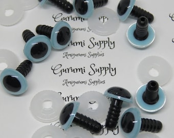 Ojos de seguridad redondos de iris azul claro de 12 mm con pupila negra y arandelas: 3 pares - Muñecas / Amigurumi / Animales / Creaciones de peluche / Manualidades / Juguetes